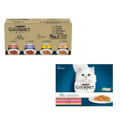 96 x 85g Gourmet Perle Pouches Wet Cat Food + 12 x 85g Wet Cat Food Free! * - Mixed Mega Pack Chef's Collection in Gravy (96 x 85g) + Mixed Pack Country Medley in Jelly (12 x 85g)