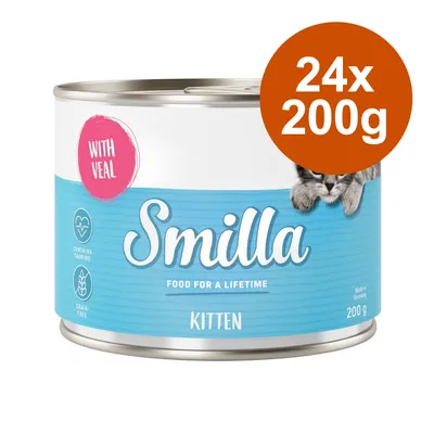 Smilla Kitten Nassfutter mit Kalb, enthält Taurin, getreidefrei, Made in Germany. Packung: 24 Dosen à 200g.