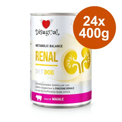 Disugual Metabolic Balance Renal Diet Dog, 24x400g. Диетична храна за кучета за подпомагане на бъбречната функция при хронична бъбречна недостатъчност, богата на свинско месо.