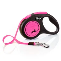 flexi New Neon -nauhatalutin pinkki, 5 m  - S: max 15 kg