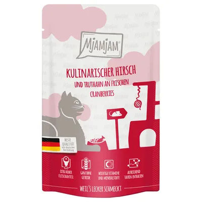 Ekonomično pakiranje MjAMjAM Quetschie 24 x 125 g - Rafinirana divljač i puretina sa svježim brusnicama
