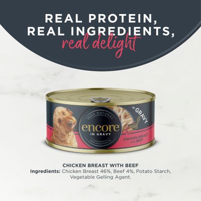 Encore Dog Tin in Gravy 8 x 156g - Meat Selection (3 Varieties)