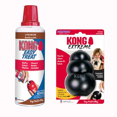 Set addestramento KONG Extreme Nero e KONG Easy Treat Liver - XL: 13 cm + pasta (2 x 236 g)
