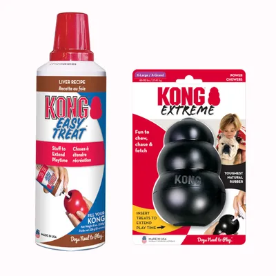 Set addestramento KONG Extreme Nero e KONG Easy Treat Liver - XL: 13 cm + pasta (2 x 236 g) Set addestramento KONG Extreme Nero e KONG Easy Treat Liver - XL: 13 cm + pasta (2 x 236 g)