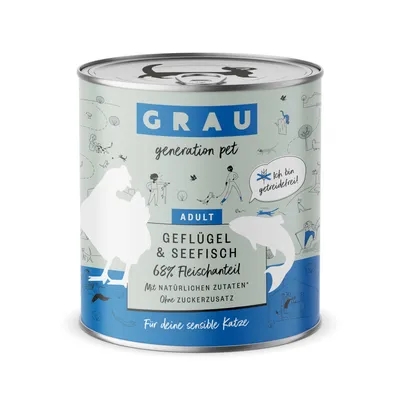 GRAU generation pet Adult poultry & sea fish, 68% meat content, with natural ingredients, no added sugar, grain-free. For your sensitive cat.