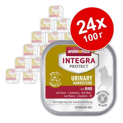 Пакет 24×100 г Animonda Integra Protect Urinary с говеждо за котки. Видими надписи: Harn-pH 6,7, ohne Getreide, veterinary diet, urinary harnsteine, mit Rind. Пакет 24×100 г Animonda Integra Protect Urinary с говеждо за котки. Видими надписи: Harn-pH 6,7, ohne Getreide, veterinary diet, urinary harnsteine, mit Rind.