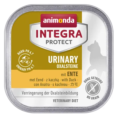 Animonda Integra Protect Urinary Oxalsteine con anatra. Senza cereali. Riduzione della formazione di ossalati. Veterinary Diet. pH urinario 6,7.
