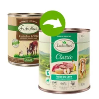 Pachet economic Lukullus 24 x 800 g - Mix III: pasăre & miel, inimi de curcan, iepure, vită