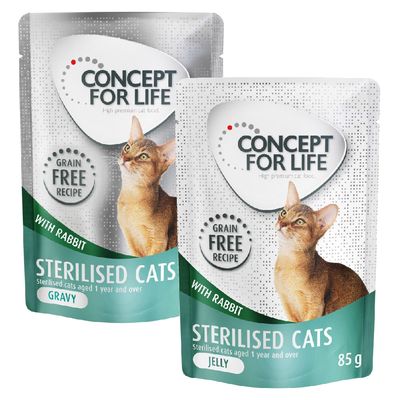 Miešané výhodné balenie Concept for Life bez obilnín v želé a v omáčke 24 x 85 g Sterilised Cats králičie