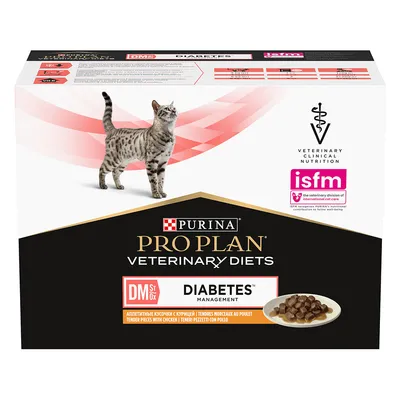 Purina Pro Plan Veterinary Diets Diabetes Management voor katten. Malse stukjes met kip. ISFM-gecertificeerd voor veterinaire voeding.