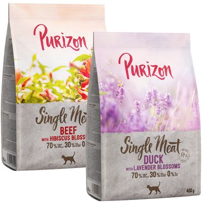 Probiermix Purizon 2 x 400 g Single Meat Mix: Rind mit Hibiskusblüten + Ente mit Lavenderblüten
