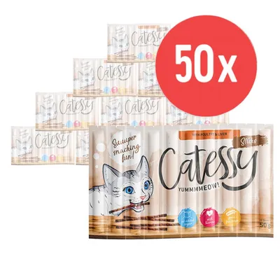 Catessy Sticks mit Geflügel und Leber, 50er Packung, Aufschrift: ohne Zuckerzusatz, mit Taurin, getreidefrei, Suuuper snacking fun!
