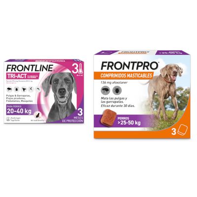 Pack antiparasitarios: pipetas Frontline + comprimidos Frontpro para perros - Pipetas 20-40 kg + comprimidos 25-50 kg