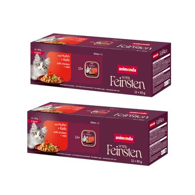 12 + 12 ingyen! 24 x 85 g animonda vom Feinsten  Kitten csirke & borjú szószban