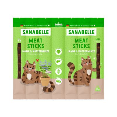 Sanabelle Meat Sticks Lachs & Forelle, 7 Stück, soft, ohne Getreide, ohne Zuckerzusatz, hergestellt in Deutschland, 35g Packung.