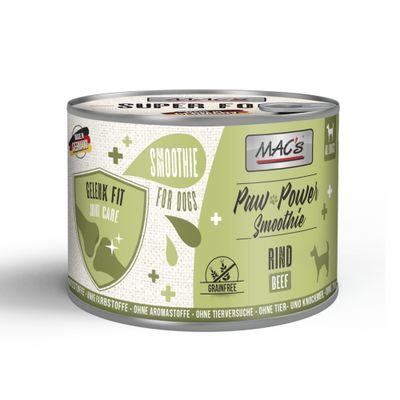 MAC's Paw Power Smoothie Kalkon. Matsmältnings Plus, Smoothie för hundar, spannmålsfri, utan färgämnen, utan aromämnen, utan djurförsök, utan animaliskt- och benmjöl, tillverkad i Tyskland.