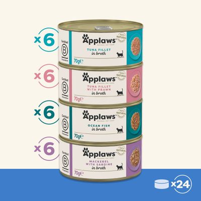 Applaws Adult Cat Cans in Broth Multibuy 24 x 70g - Fish Selection (4 Varieties)