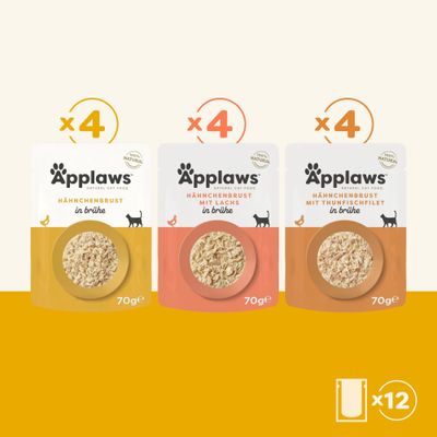Applaws Pouch in Broth -lajitelma 12 x 70 g - kanalajitelma 3 (3 makua)