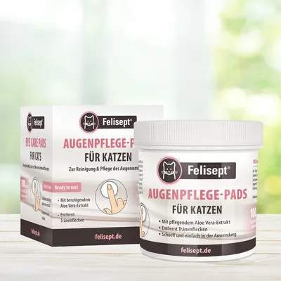 Felisept Augenpflege-Pads für Katzen. Zur Reinigung und Pflege des Augenbereichs. Mit Aloe Vera-Extrakt, entfernt Tränenflecken, schnell und einfach in der Anwendung.