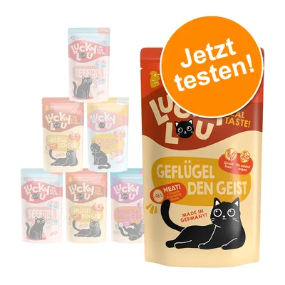 Lucky Lou kissanruoka, Geflügel den Geist, 96 % lihaa, valmistettu Saksassa, ilman viljaa ja lisättyä sokeria. Lucky Lou kissanruoka, Geflügel den Geist, 96 % lihaa, valmistettu Saksassa, ilman viljaa ja lisättyä sokeria.