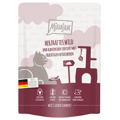 MjAMjAM Quetschie 6 x 300 g herzhaftes Wild & Kaninchen an fruchtigen Heidelbeeren