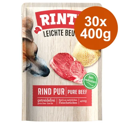 RINTI Leichte Beute Rind Pur, без зерна, с пониженным содержанием жира, богат натуральными кусочками мяса. Упаковка: 30x400 г.