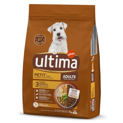 Ultima Adult Small Mini <10kg csirkével, 3kg. Segít csökkenteni a fogkőképződést. 1. összetevő: csirke.