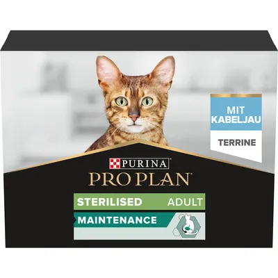 Purina Pro Plan Sterilised Adult Maintenance терин с треска, храна за кастрирани котки.