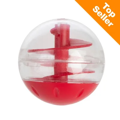 Przezroczysta kula z czerwonym wnętrzem, wykonana z plastiku. W prawym górnym rogu pomarańczowy napis: Top Seller.