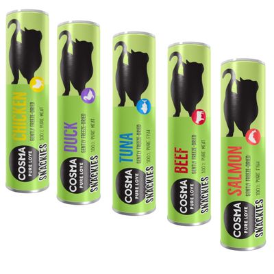 Cosma Snackies Probiermix 116 g, 5 Sorten (Hühnchen, Thunfisch, Ente, Lachs und Rind)