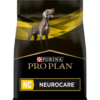 Bag labelled Purina Pro Plan NC Neurocare, featuring a dog image and yellow design elements.