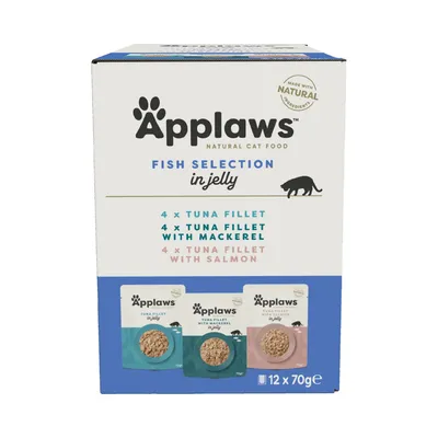 Applaws Adult Mixed Pack Cat Pouches in Jelly 70g - Fish Selection - 3 Varieties (12 x 70g)