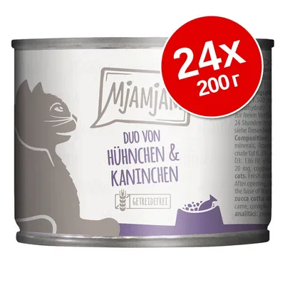Икономична опаковка MjAMjAM Duo 24 x 200 г - крехко патешко и пилешко с морковчета