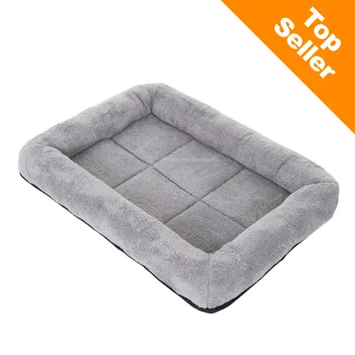 Šedý obdélníkový pelíšek z textilu, v pravém horním rohu oranžový nápis Top Seller Šedý obdélníkový pelíšek z textilu, v pravém horním rohu oranžový nápis Top Seller