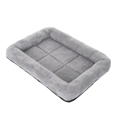 Cuscino rettangolare per animali in tessuto grigio, bordo rialzato imbottito e superficie trapuntata. Nessun marchio o testo visibile.