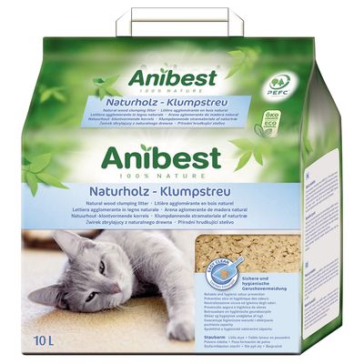 Anibest kattestrø av naturlig treverk 10 l (ca. 4,3 kg)