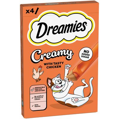 Dreamies Kitten & Adult Cat Creamy Snacks with Tasty Chicken 4 x 10g