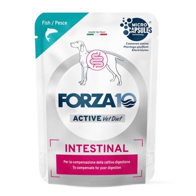 Forza10 Intestinal Active, Made in Iceland, pesce, prebiotici, elettroliti. Alimento dietetico per cani e gatti con materie prime non contaminate dall’Islanda.
