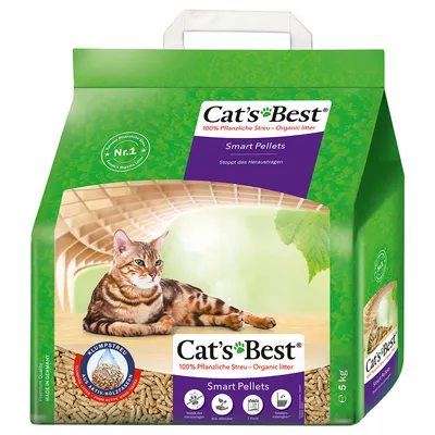 Cat's Best Smart Pellets, 100% așternut vegetal, previne împrăștierea, din lemn activ, biodegradabil, fabricat în Germania, ambalaj de 5 kg.
