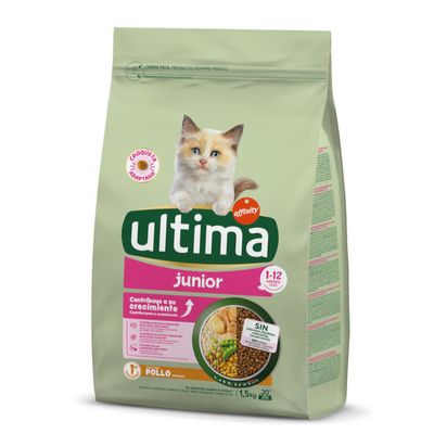 Ultima Junior 1-12 měsíců krmivo pro kočky s kuřetem, rýží a zeleninou. Bez přidaného cukru, barviv a konzervantů. Balení 1,5 kg.