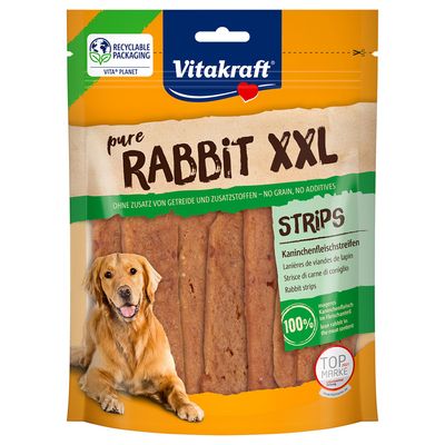 Vitakraft pure Rabbit XXL Strips, Kaninchenfleischstreifen, ohne Getreide und Zusatzstoffe, 100% mageres Kaninchenfleisch, recycelbare Verpackung, Top Marke 2021.