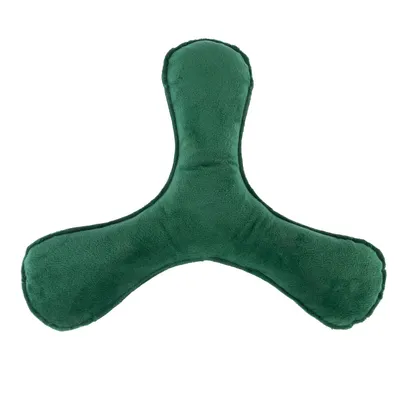 Jouet vert en peluche pour animaux, forme de trident à trois branches, surface douce en tissu. Aucune marque ou texte visible.