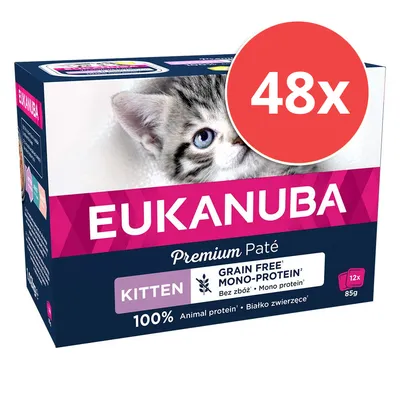 Eukanuba Premium Paté Kitten, 48x85g, sin cereales, monoproteína, 100% proteína animal.