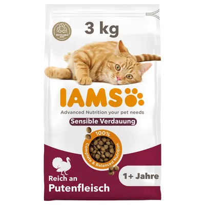 IAMS Katzenfutter, 3 kg, Sensible Verdauung, reich an Putenfleisch, für Katzen ab 1 Jahr. 100% Complete & Balanced Nutrition. Recyclebare Verpackung. IAMS Katzenfutter, 3 kg, Sensible Verdauung, reich an Putenfleisch, für Katzen ab 1 Jahr. 100% Complete & Balanced Nutrition. Recyclebare Verpackung.