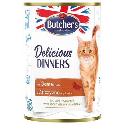 Butcher's Delicious Dinners pro kočky 24 ks (24 × 400 g) se zvěřinou