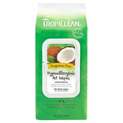 TropiClean Hypoallergenic Pet Wipes - 100 Wipes