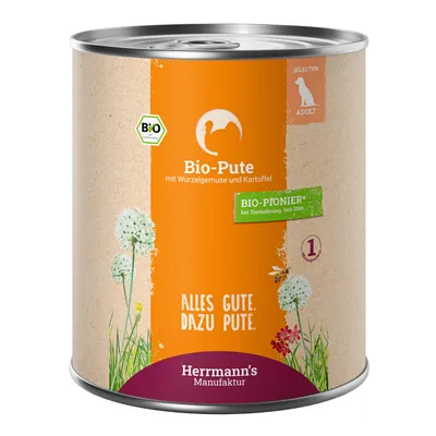 Pachet economic Herrmann's Bio-Menü Sensitive 24 x 800 g - Curcan bio cu rădăcinoase bio și cartofi bio