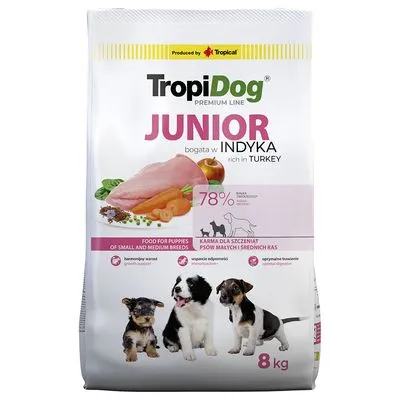 Tropidog Premium Junior Small & Medium Kalkoen & Rijst - 8 kg
