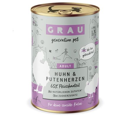 Sparpaket GRAU Adult Getreidefrei 24 x 400 g Huhn & Putenherzen