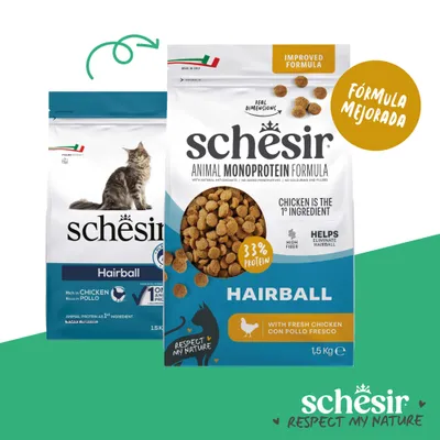 Schesir Hairball Animal Monoprotein Formula, 1,5 kg, con pollo fresco, 33% de proteína, alto contenido en fibra, ayuda con las bolas de pelo, fórmula mejorada, hecho en Italia. Schesir Hairball Animal Monoprotein Formula, 1,5 kg, con pollo fresco, 33% de proteína, alto contenido en fibra, ayuda con las bolas de pelo, fórmula mejorada, hecho en Italia.